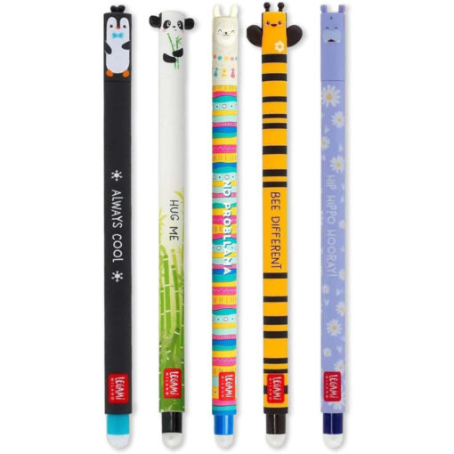 Legami Erasable Gel Pens Penguin Panda Llama Bee Set of 5