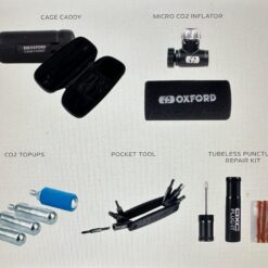 Oxford Bicycle Cage Bundle with Tubeless Repair Kit Pocket Tool Micro Inflator CO2 Top Ups