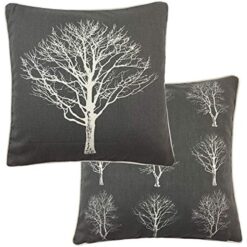 2 X FOREST TREES GREY WHITE 100% COTTON PIPED CUSHION COVER 17" - 43CM