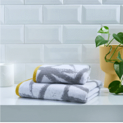 Abstract Hand Towels Grey Yellow or Coral Natural