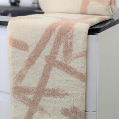 Abstract Hand Towels Grey Yellow or Coral Natural - Coral Natural