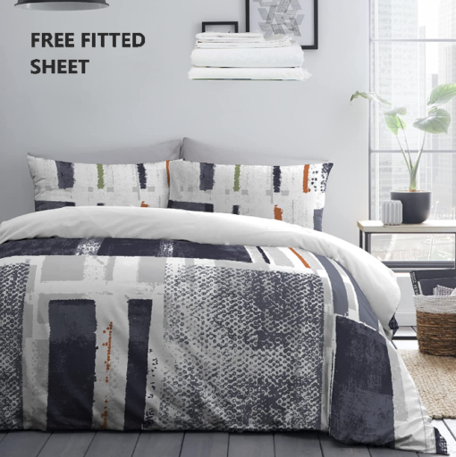 Batika Navy Duvet Cover Set & Free Fitted Sheet - king-bed