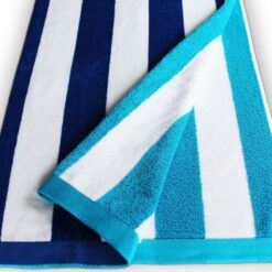 Beach Towel Blue & White Stripe Large Luxury Velour