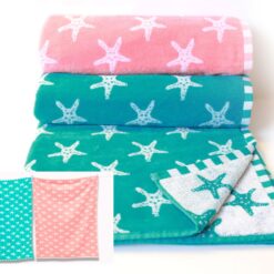 Beach Towel Coral Starfish Large Luxury Velour