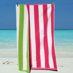 Beach Towel Pink & White Stripe Large Luxury Velour