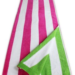 Beach Towel Pink & White Stripe Large Luxury Velour