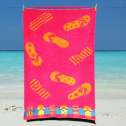 Beach Towel Pink Flip Flop Large Luxury Velour