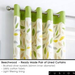 Beechwood Green Leaf Trail Eyelet Curtains by Fusion