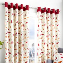 Beechwood Red Leaf Trail Eyelet Curtains by Fusion - 90-x-72-228cm-x-182cm