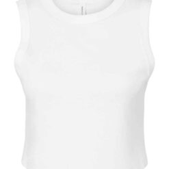 Bella Ladies Micro Rib Muscle Crop Tank Top - Solid White Blend, XXL