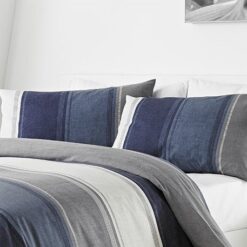 Blue & Grey Striped Duvet Cover Set Betley - single-bed
