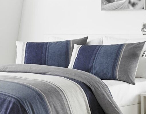 Blue & Grey Striped Duvet Cover Set Betley - single-bed