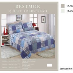 Check Blue Quilted Reversible Bedspread by Restmor