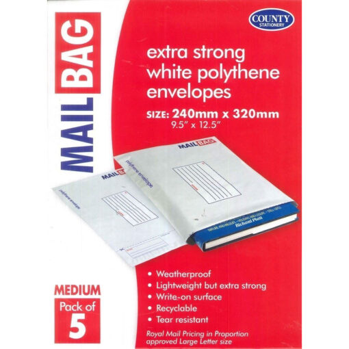 County Polythene Mailing Bags Medium Size 240mm x 320mm Pack 25