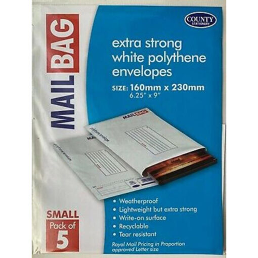 County Polythene Mailing Bags Small Size 160mm x 230mm Pack 25