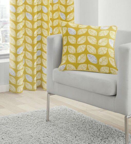 Delft Yellow Skandi Leaf Pattern Cushion by Fusion