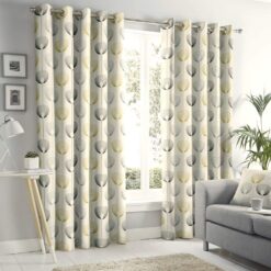 Delta Natural Geometric Eyelet Curtains 100% Cotton by Fusion - 90-x-72-228cm-x-182cm