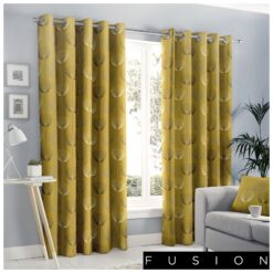 Delta Yellow Geometric Flower Print Eyelet Curtains - 66-x-72-167cm-x-182cm