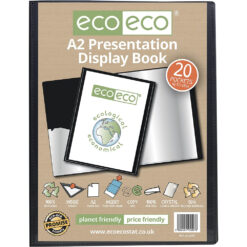 eco-eco A2 20 Pocket Presentation Display Book 50% Recycled Black Filing Office