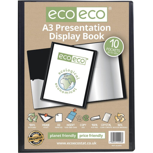 eco-eco A3 10 Pocket Presentation Display Book Black