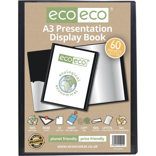 eco-eco A3 60 Pocket Black Display Book 50% Recycled Presentation Folder