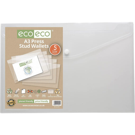 eco-eco A4 Punched Pockets 100% Recycled Smooth Clear Glass Premier Pack 100