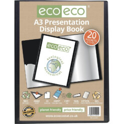 eco-eco A3 Display Book 50% Recycled 20 Pocket Black Presentation File Folder