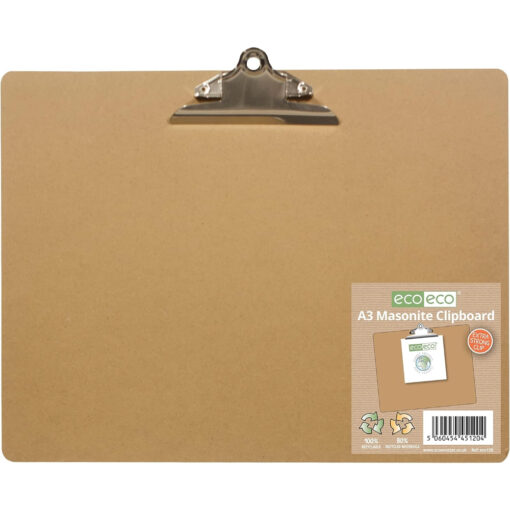 eco-eco A3 Landscape Masonite Strong Clipboard with Heavy Duty Metal Clip