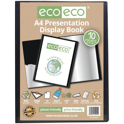 eco-eco A4 10 Pocket Presentation Display Book Black