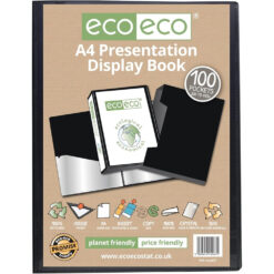 eco-eco A4 100 Pocket Display Book Black 50% Recycled Folder Presentation + Box