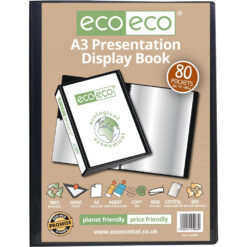 eco-eco A4 100 Pocket Display Book Black 50% Recycled Folder Presentation + Box