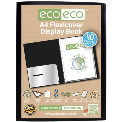 eco-eco A4 100% Recycled 40 Pocket Flexicover Display Book Black