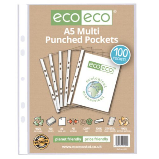 eco-eco A4 65 Micron Multi Punched Pockets x 100 Pack