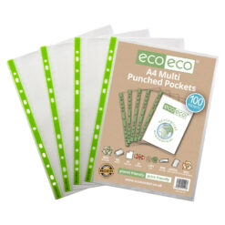eco-eco A4 65 Micron Multi Punched Pockets x 100 Pack