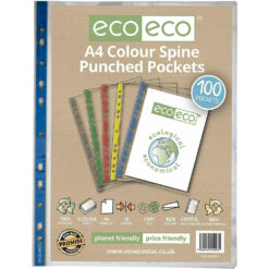 eco-eco A4 Coloured Spine Multi Punched Pockets x 50 Pack