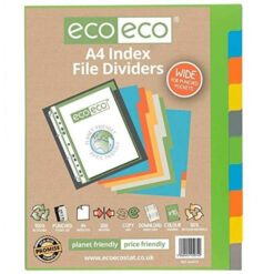 eco-eco A4 Extra Wide 10 Part File Dividers Plastic Assorted Colour Tabs