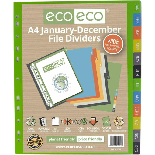 eco-eco A4 Extra Wide File Dividers January - December