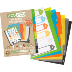 eco-eco A4 File Dividers 1-6 Index Assorted Colours
