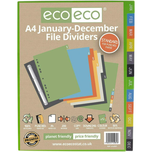 eco-eco A4 File Dividers January - December x 12
