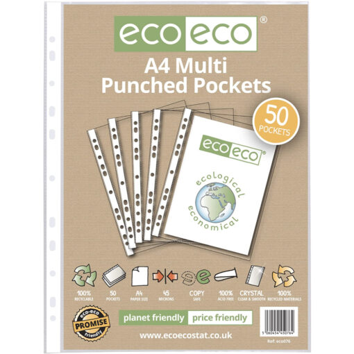 eco-eco A4 Multi Punched Pockets x 50