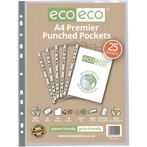 eco-eco A4 Premier Punched Plastic Pockets x 25
