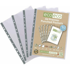 eco-eco A4 Punched Pockets 100% Recycled Smooth Clear Glass Premier Pack 100