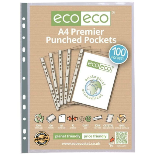 eco-eco A4 Punched Pockets With Index Tabs Dividers Clear 12 Pockets