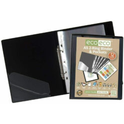 Eco-Eco A4 Ring Binder Black Display Book + 12 Punched Pockets