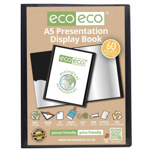 eco-eco A5 60 Pocket Presentation Display Book 50% Recycled Black