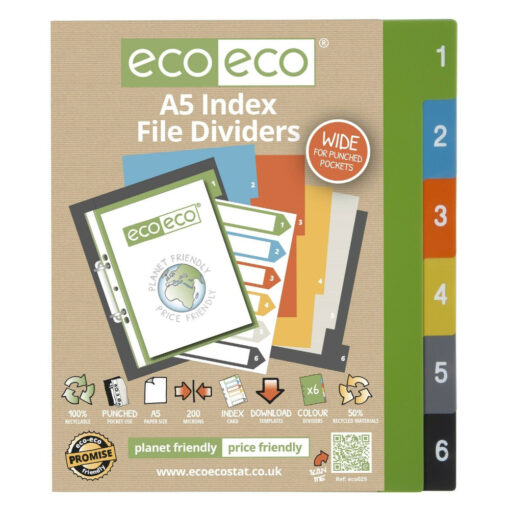 Eco-Eco A5 File Dividers For Ring Binders 1-6 Index Extra Wide