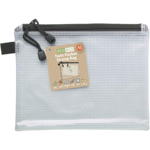 eco-eco A5 Twin Pocket Zipped Strong Bag Clear Mesh Tuff Bag