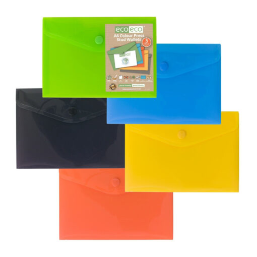 eco-eco A6 Stud Wallets Assorted Colours x 5 Pack