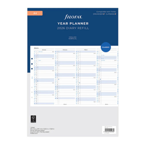 Filofax A4 Vertical Year Planner 2026 Diary Refill 68702