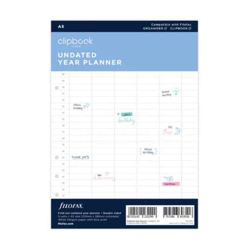 Filofax A5 Clipbook Undated Year Planner Refill
